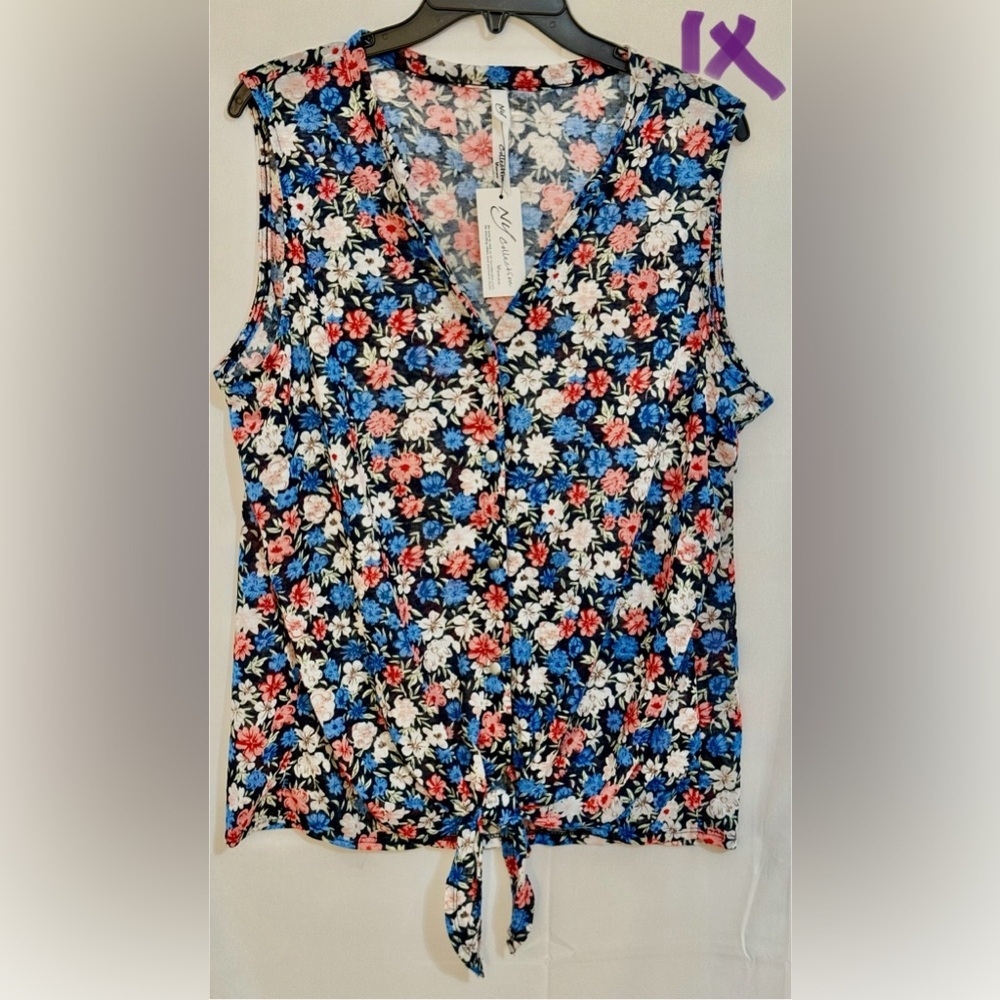 NY Collection Floral Sleeveless Blouse - Black, Blue, Red